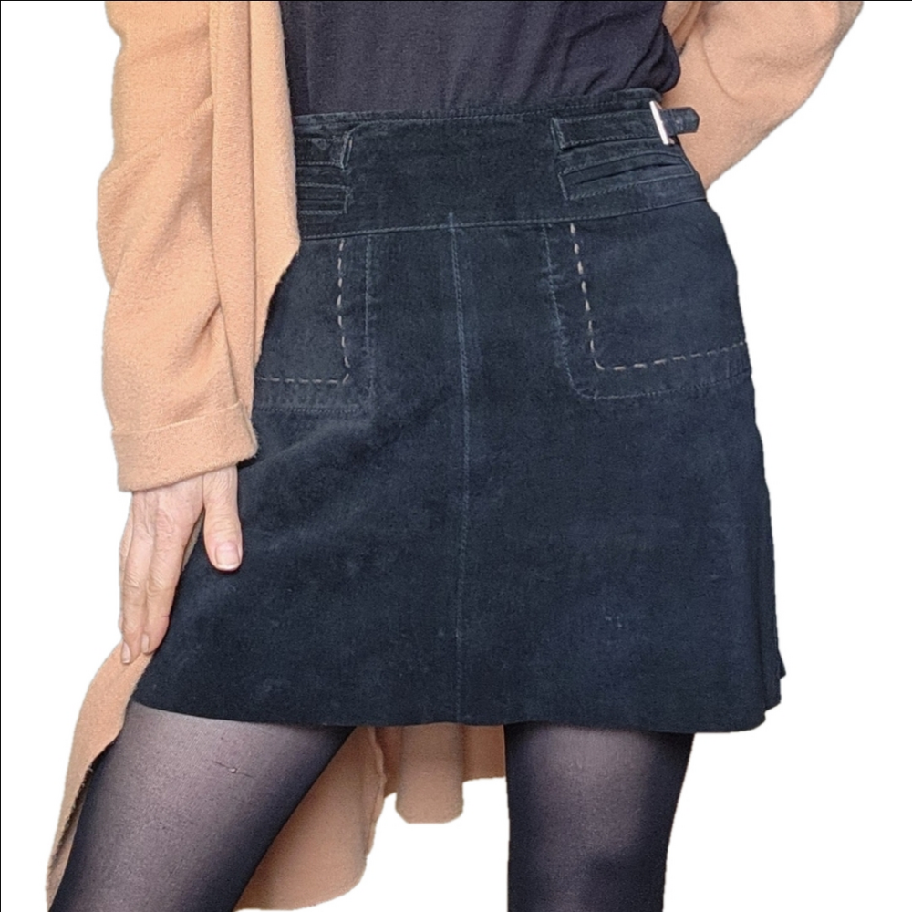 Mini skirt Suede Bohemian Western Black color Size 4 AQUA
